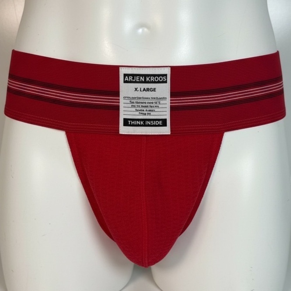Arjen Kroos Mens Red Jockstrap Athletic Supporter Striped Waistband XL